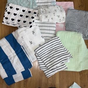 aden + anais Assorted Muslin Swaddles - Blue, Pink, Green, Black, White